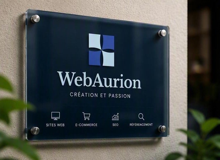 Plaque professionnelle WebAurion : sites web, e-commerce, SEO, référencement.